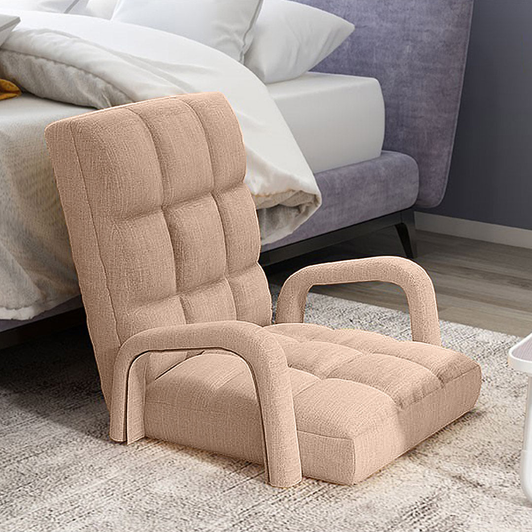 SOGA 2X Foldable Lounge Cushion Adjustable Floor Lazy Recliner Chair with Armrest Khaki-Recliner Chair-PEROZ Accessories