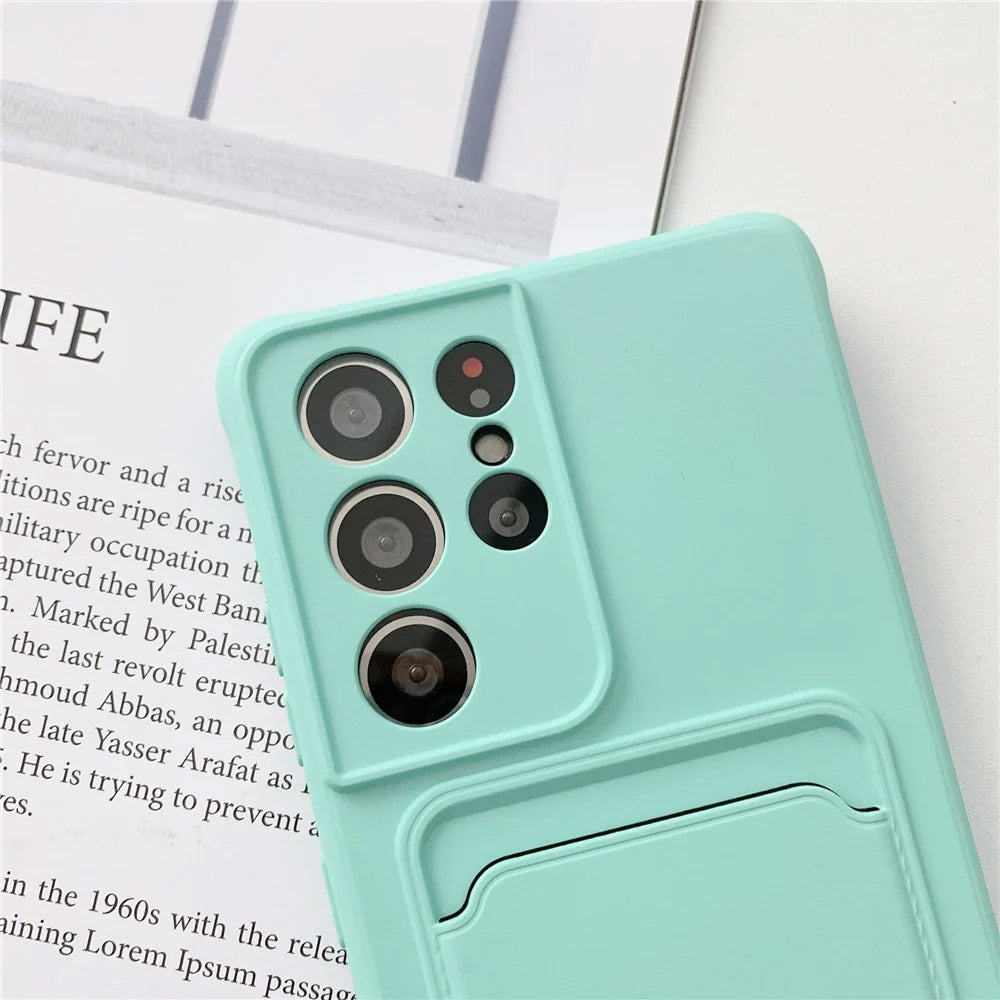 Anymob Samsung Light Green Phone Case Soft Silicone Card Slots Cover-Mobile Phone Cases-PEROZ Accessories