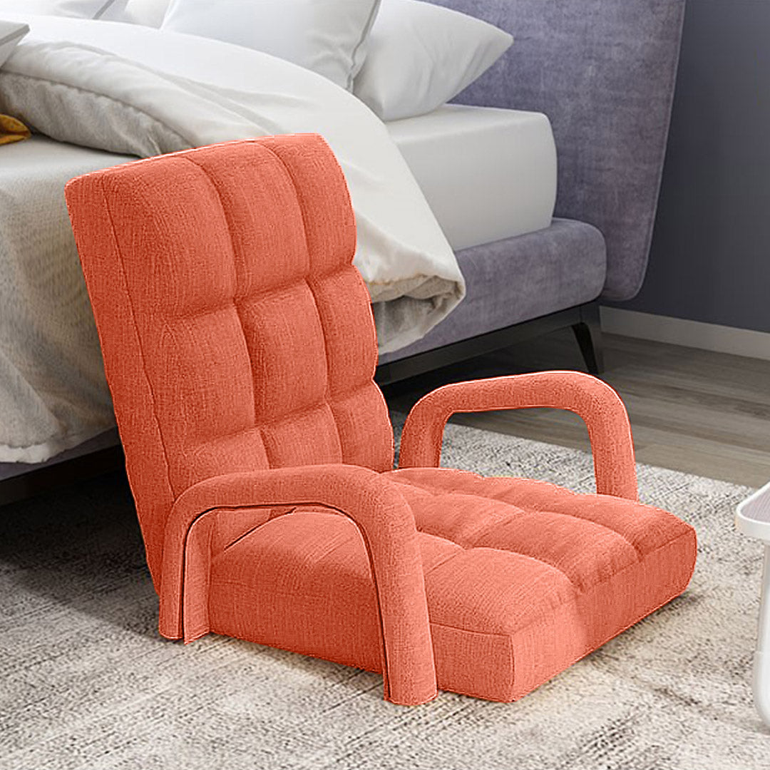 SOGA Foldable Lounge Cushion Adjustable Floor Lazy Recliner Chair with Armrest Orange-Recliner Chair-PEROZ Accessories