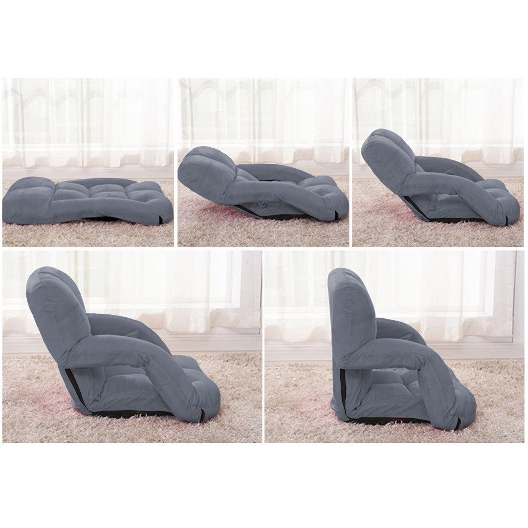 SOGA 2X Foldable Lounge Cushion Adjustable Floor Lazy Recliner Chair with Armrest Grey - Kid-Recliner Chair-PEROZ Accessories