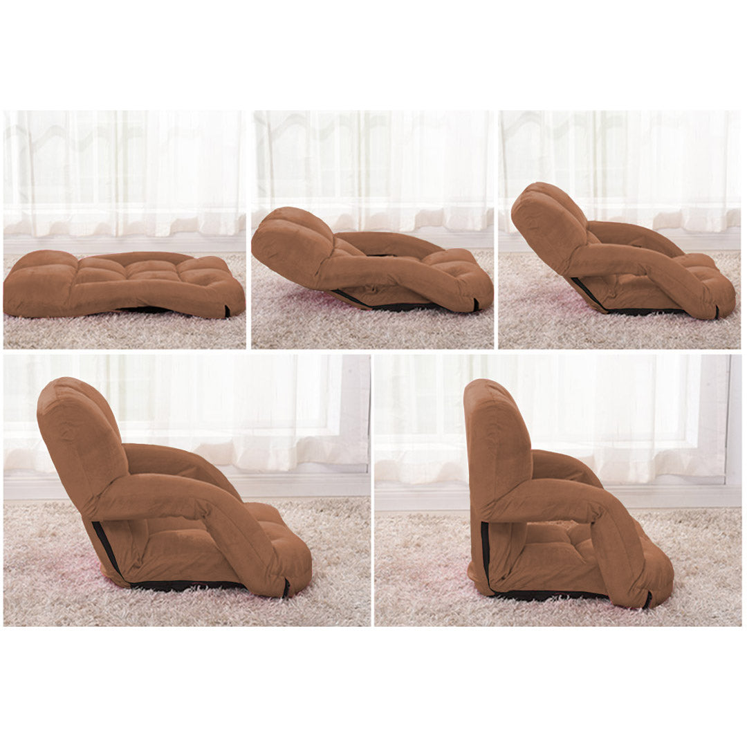 SOGA Foldable Lounge Cushion Adjustable Floor Lazy Recliner Chair with Armrest Coffee - Kid-PEROZ Accessories