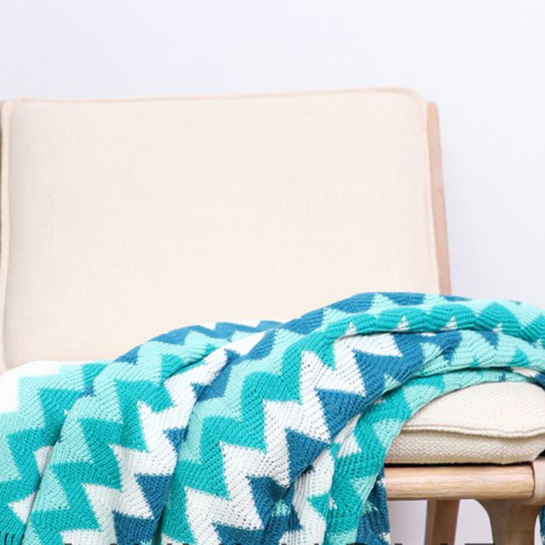 SOGA 2X 170cm Blue Zigzag Striped Throw Blanket Acrylic Wave Knitted Fringed Woven Cover Couch Bed Sofa Home Decor-Throw Blankets-PEROZ Accessories