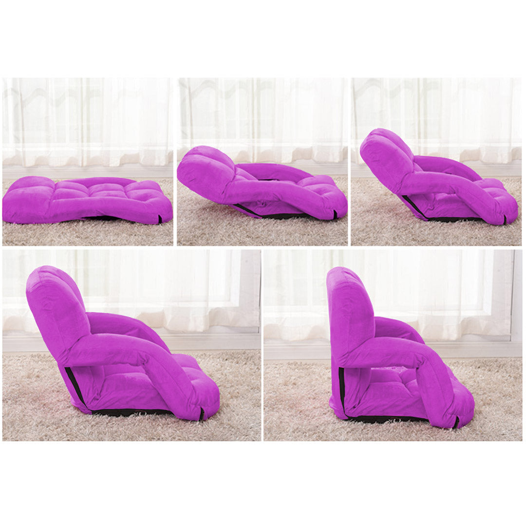 SOGA Foldable Lounge Cushion Adjustable Floor Lazy Recliner Chair with Armrest Purple-Recliner Chair-PEROZ Accessories
