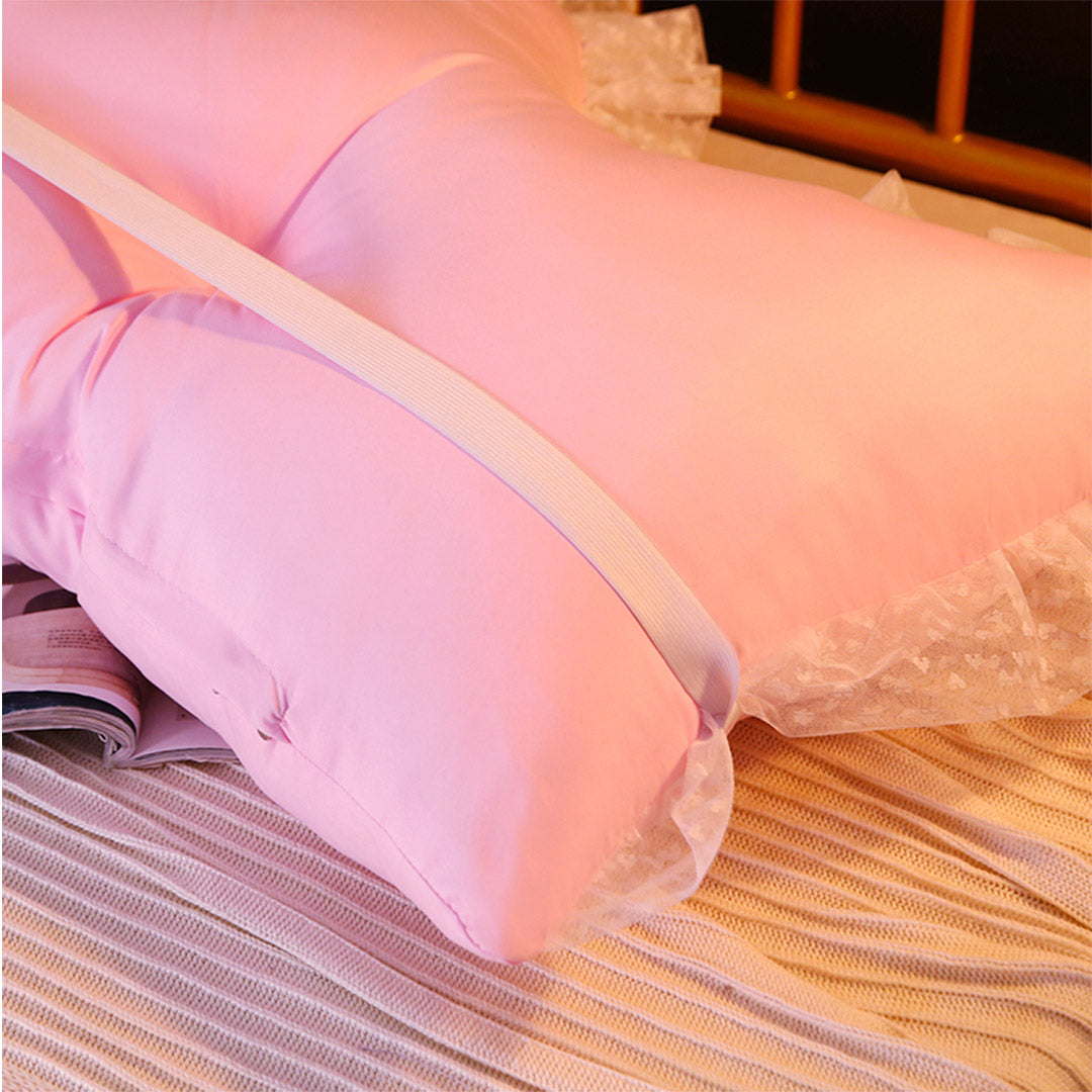 SOGA 150cm Pink Princess Bed Pillow Headboard Backrest Bedside Tatami Sofa Cushion with Ruffle Lace Home Decor-Headboard Pillow-PEROZ Accessories