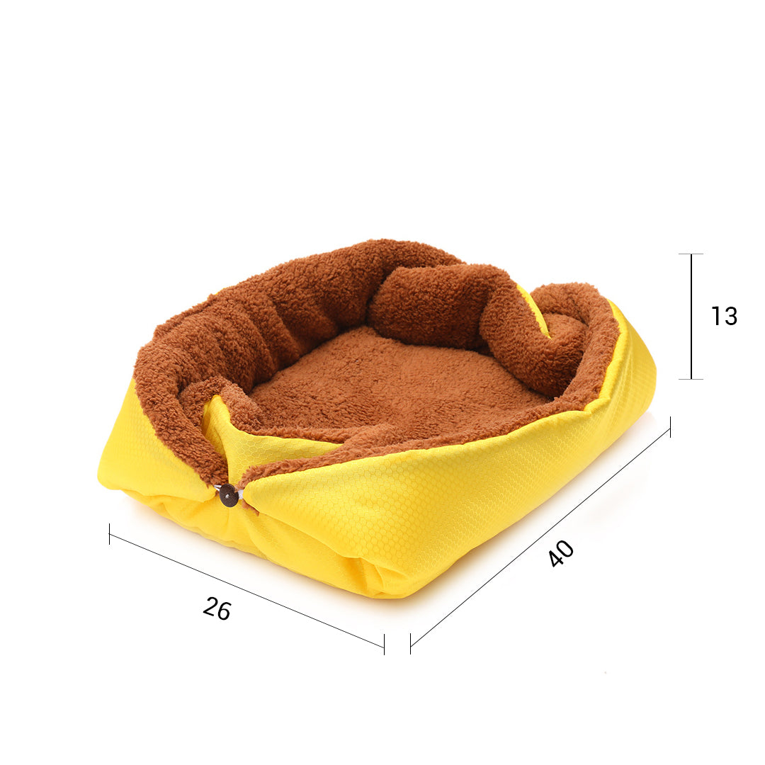 SOGA Yellow Dual purpose Cushion Nest Cat Dog Bed Warm Plush Kennel Mat Pet Home Travel Essentials-Pet Carriers & Travel Products-PEROZ Accessories