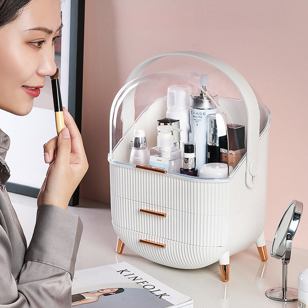 SOGA White Cosmetic Jewelry Storage Organiser Set Makeup Brush Lipstick Skincare Holder Jewelry Storage Box with Handle-Makeup Organisers-PEROZ Accessories