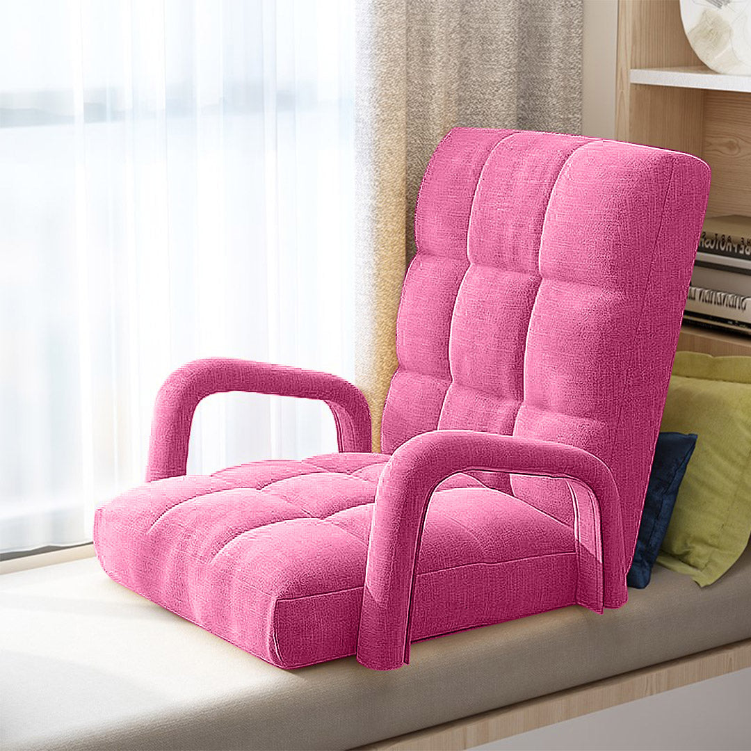 SOGA 4X Foldable Lounge Cushion Adjustable Floor Lazy Recliner Chair with Armrest Pink-PEROZ Accessories