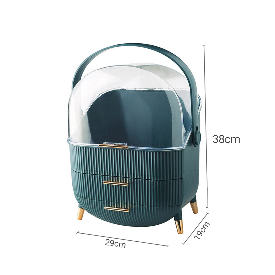 SOGA 29cm Green Countertop Makeup Cosmetic Storage Organiser Skincare Holder Jewelry Storage Box with Handle-Makeup Organisers-PEROZ Accessories