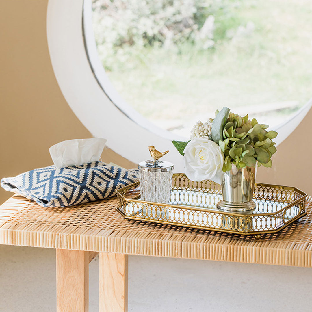 SOGA 35cm Gold Rectangle Ornate Mirror Glass Metal Tray Vanity Makeup Perfume Jewelry Organiser with Handles-Jewellery Holders & Organisers-PEROZ Accessories