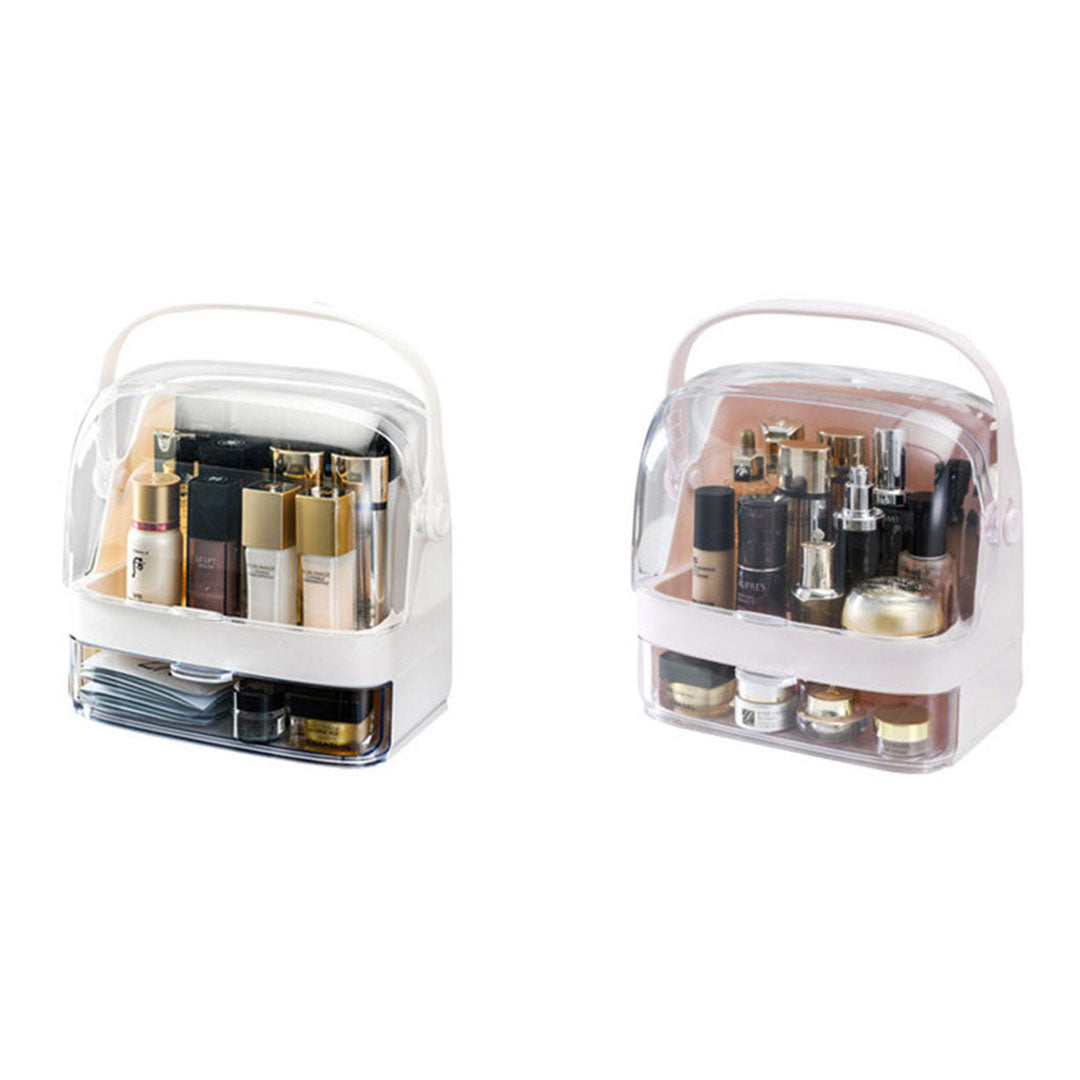 SOGA 2X 2 Tier White Countertop Makeup Cosmetic Storage Organiser Skincare Holder Jewelry Storage Box with Handle-Makeup Organisers-PEROZ Accessories