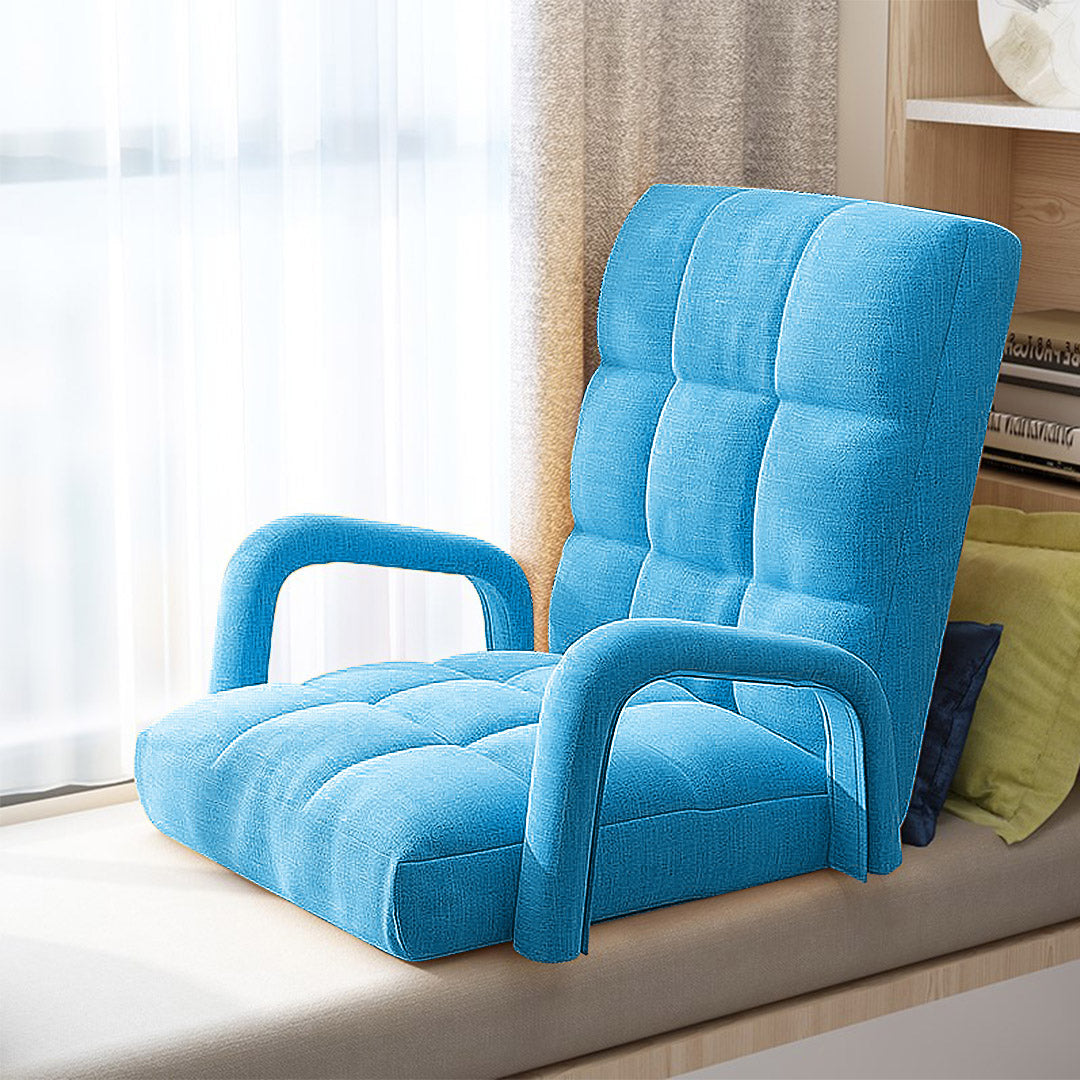 SOGA 4X Foldable Lounge Cushion Adjustable Floor Lazy Recliner Chair with Armrest Blue-PEROZ Accessories