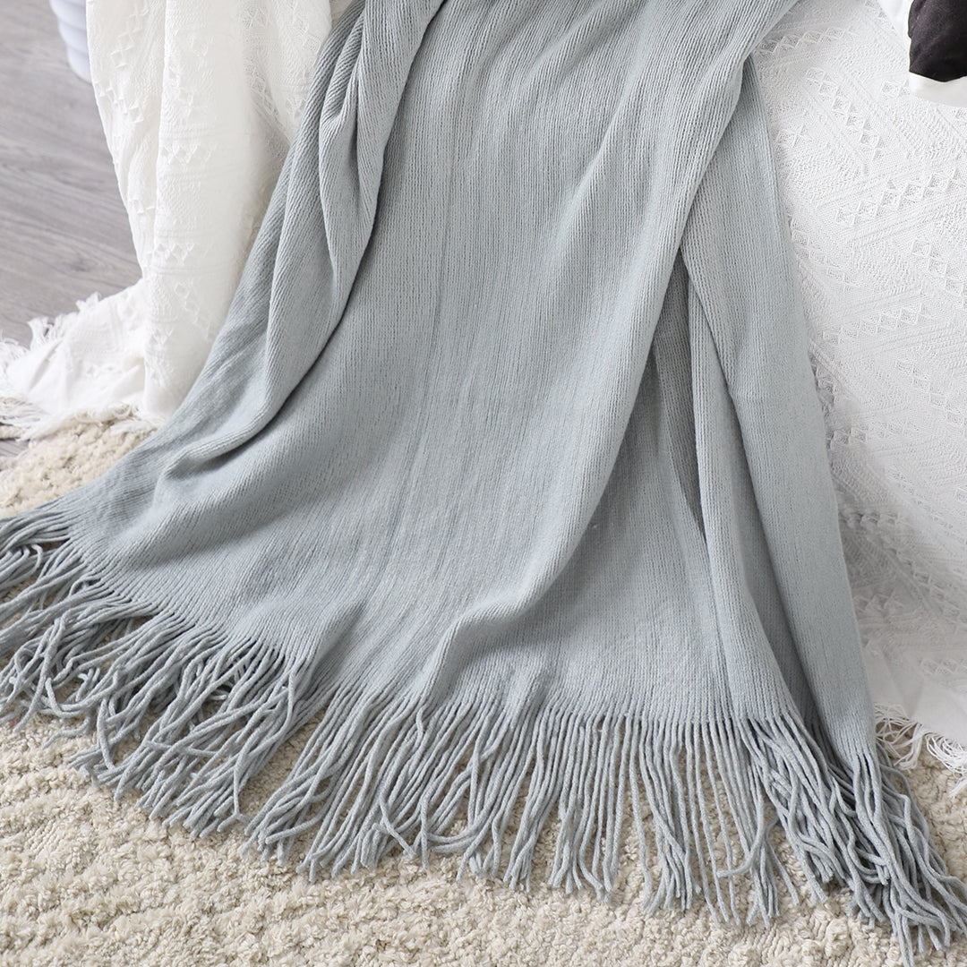 SOGA Grey Acrylic Knitted Throw Blanket Solid Fringed Warm Cozy Woven Cover Couch Bed Sofa Home Decor-Throw Blankets-PEROZ Accessories