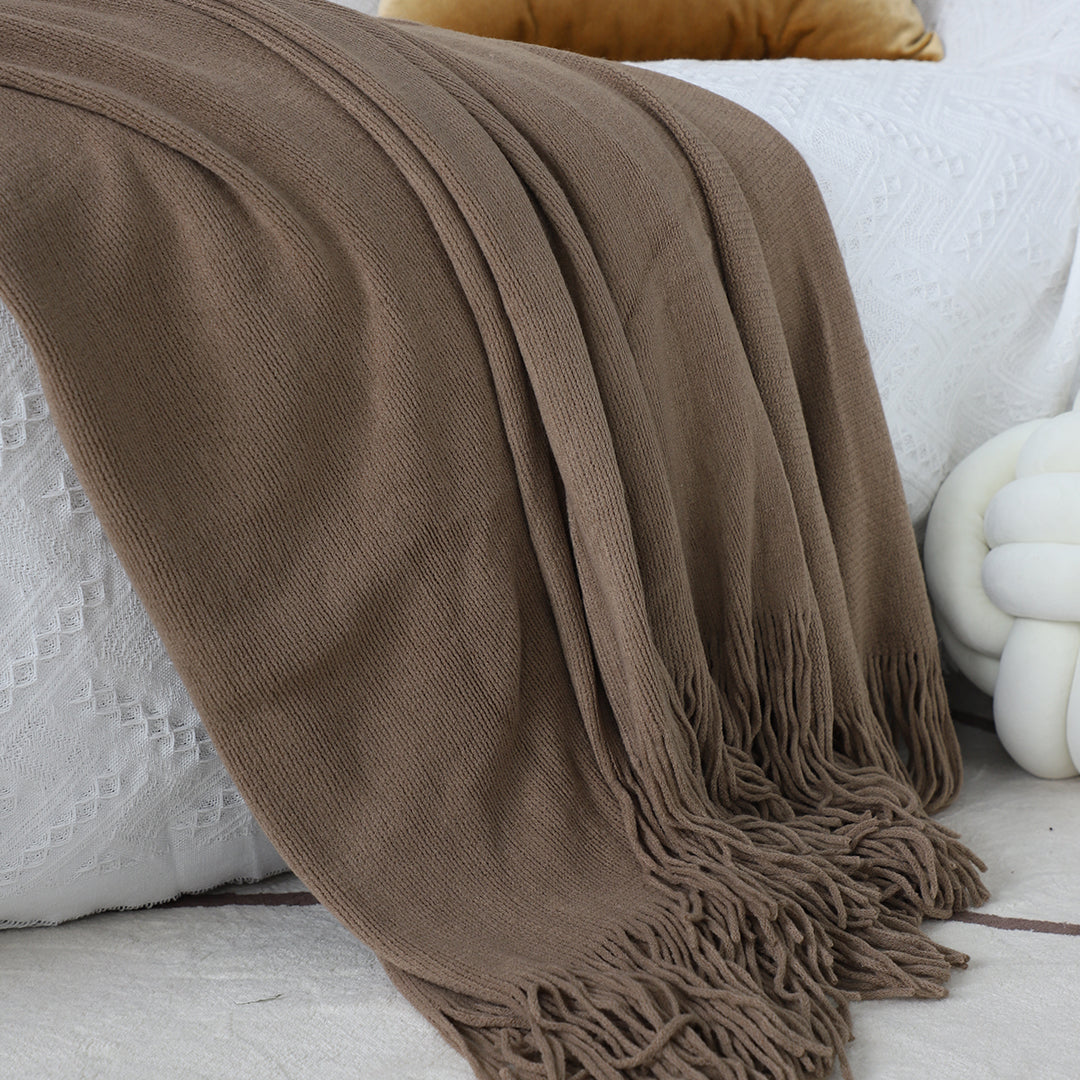 SOGA 2X Coffee Acrylic Knitted Throw Blanket Solid Fringed Warm Cozy Woven Cover Couch Bed Sofa Home Decor-Throw Blankets-PEROZ Accessories