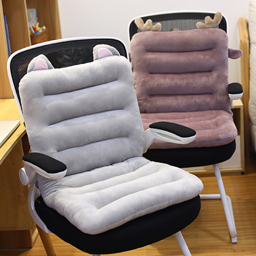 SOGA Grey One Piece Siamese Cushion Office Sedentary Butt Mat Back Waist Chair Support Home Decor With Cat Ears-Chair & Sofa Cushions-PEROZ Accessories