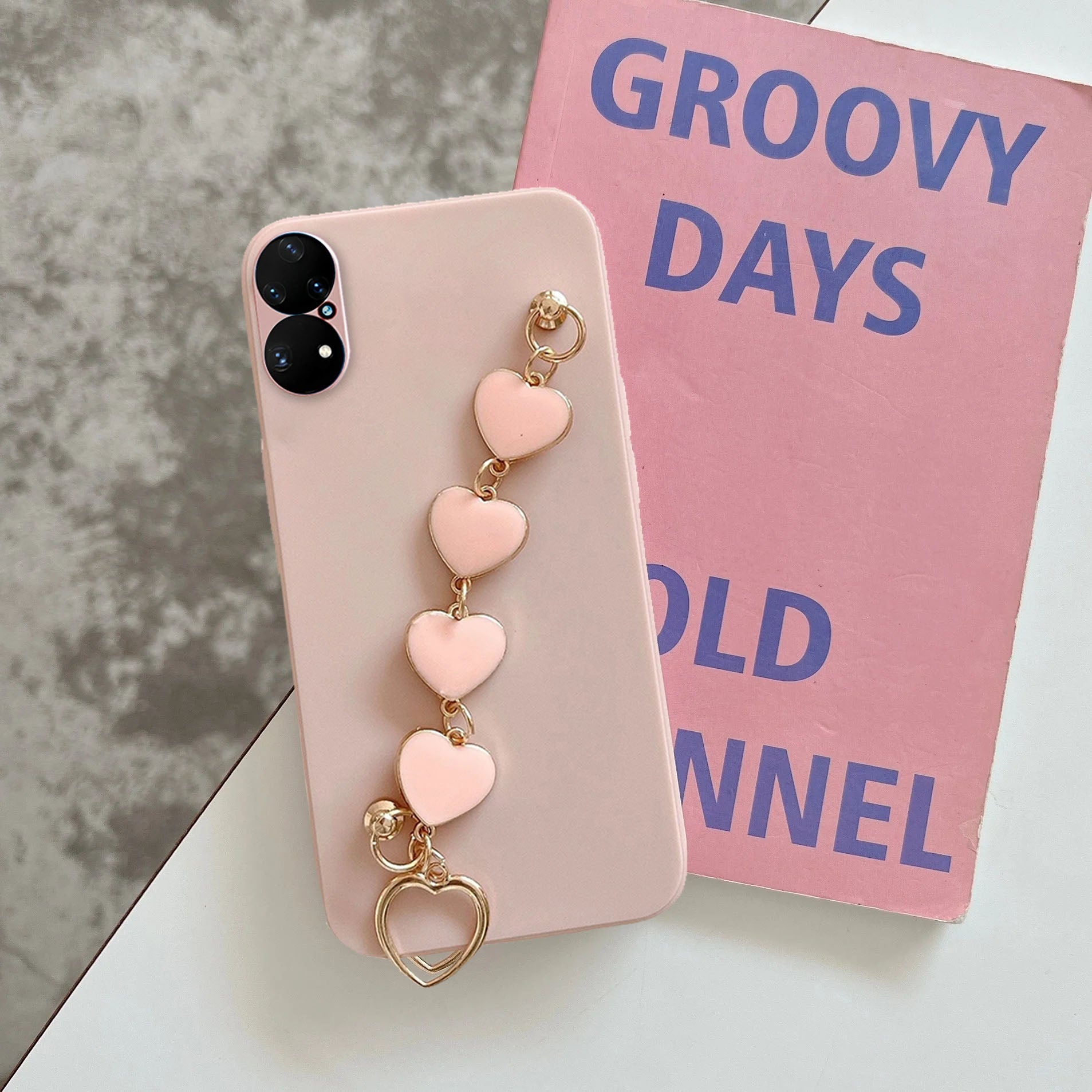 Anymob Huawei Phone Case Light Pink Heart Shape Strap Soft Silicone Back Cover-Mobile Phone Cases-PEROZ Accessories
