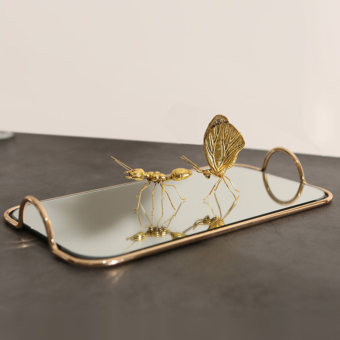 SOGA 40.5cm Gold Flat Lay Mirror Glass Metal Tray Vanity Makeup Perfume Jewelry Organiser with Handles-Jewellery Holders & Organisers-PEROZ Accessories