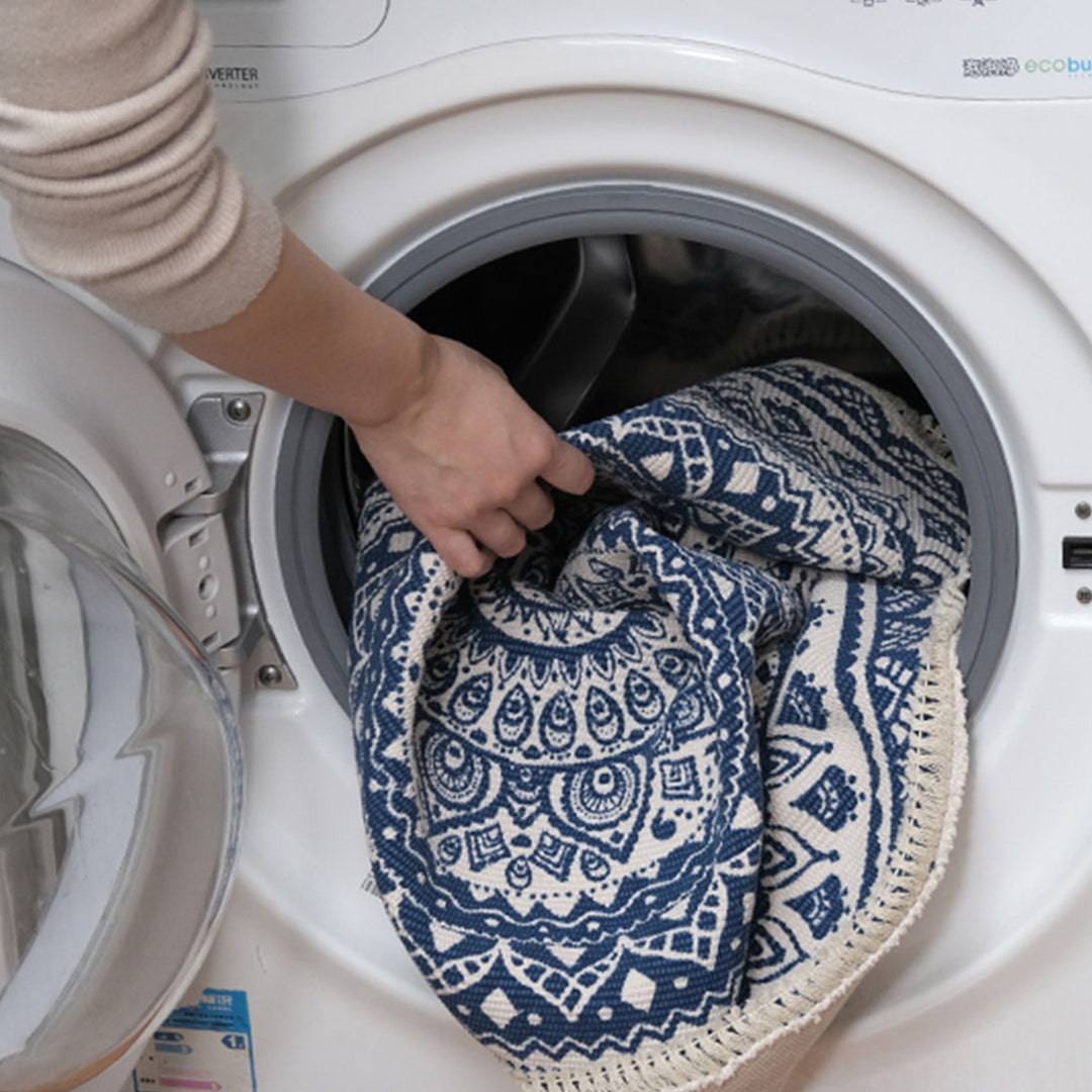 SOGA 2X Dark Blue Carpet Soft Linen Bohemian Non Slip Floor Retro Minimalist Round Rug Home Decor with Tassels-Rugs-PEROZ Accessories