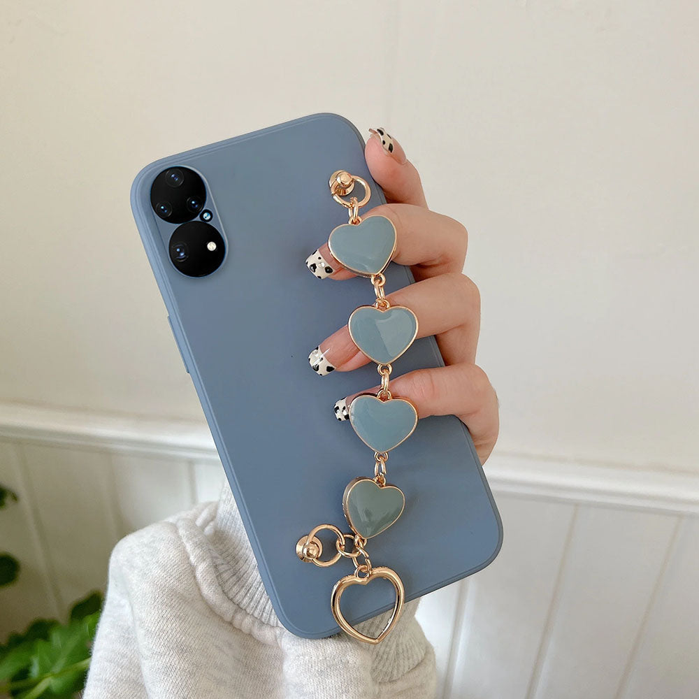 Anymob Huawei Phone Case Powder Blue Heart Shape Strap Soft Silicone Back Cover- P40 Lite P50 P30 P20 Pro Mate 20 Lite P Smart 2021-Mobile Phone Cases-PEROZ Accessories