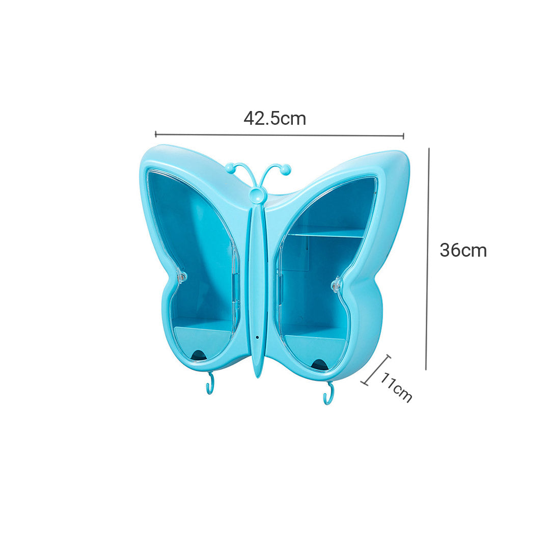 SOGA 2X Blue Butterfly Shape Wall Mounted Makeup Organiser Dustproof Waterproof Bathroom Storage Box Home Decor-Makeup Organisers-PEROZ Accessories