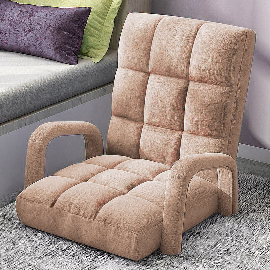 SOGA Foldable Lounge Cushion Adjustable Floor Lazy Recliner Chair with Armrest Khaki-Recliner Chair-PEROZ Accessories