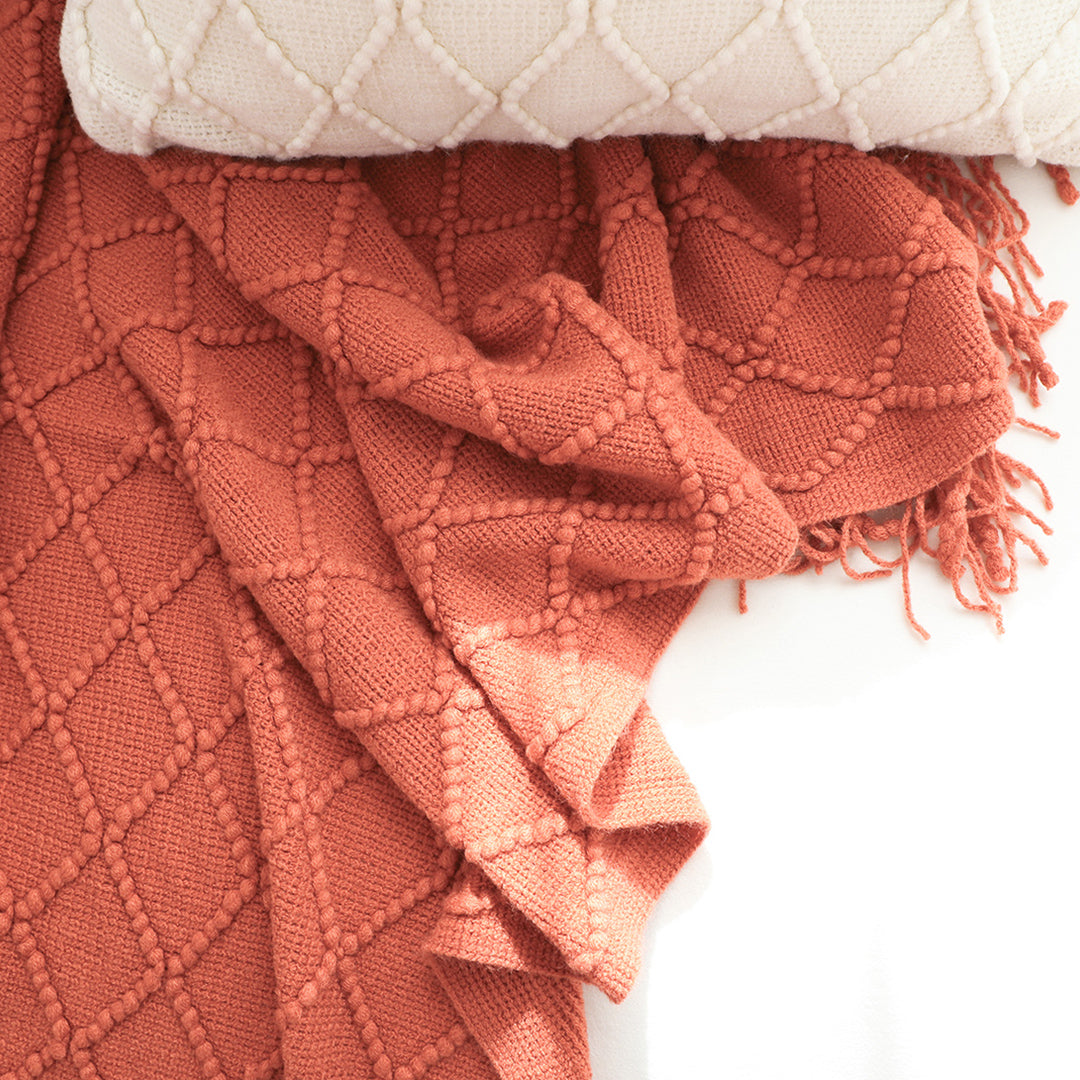 SOGA Red Diamond Pattern Knitted Throw Blanket Warm Cozy Woven Cover Couch Bed Sofa Home Decor with Tassels-Throw Blankets-PEROZ Accessories