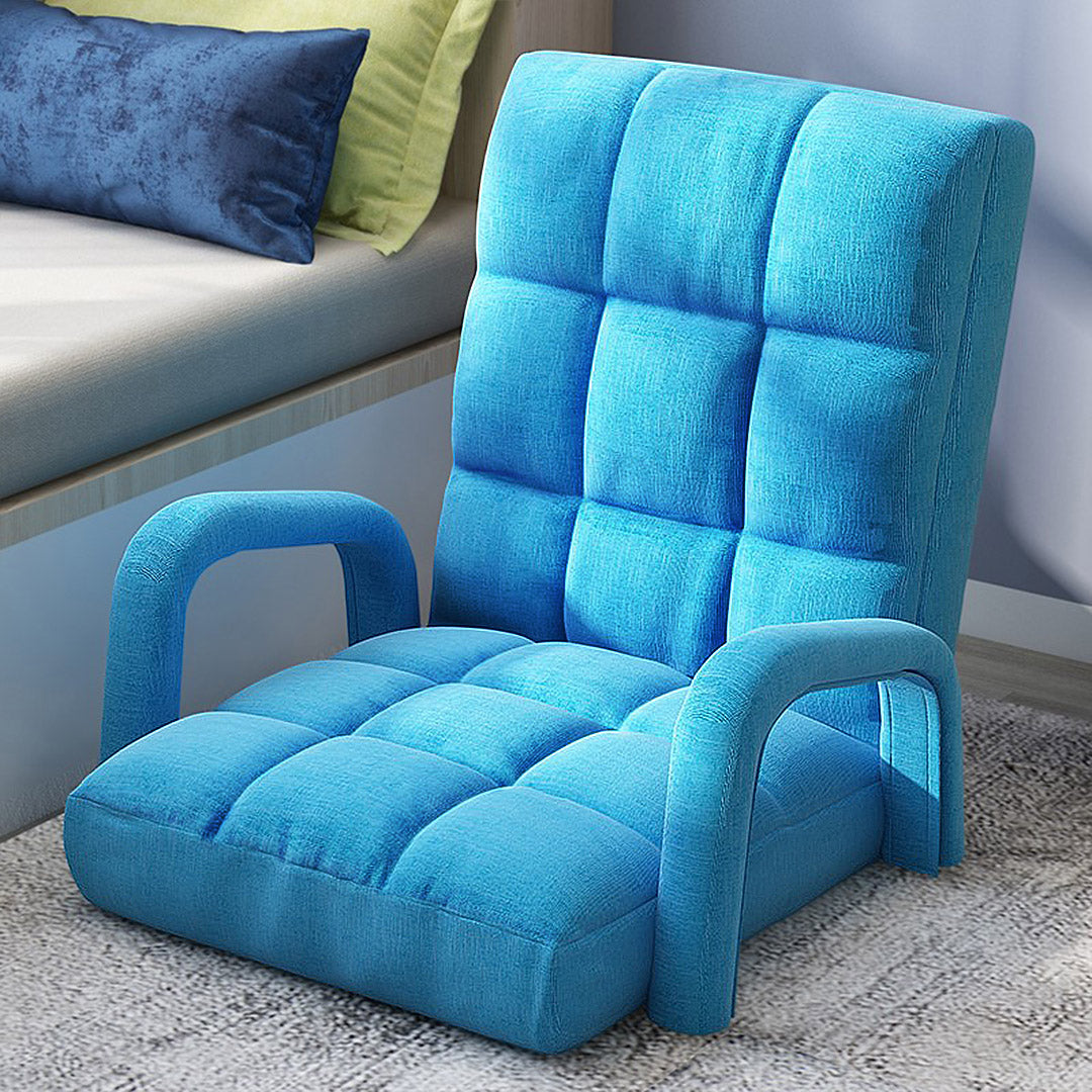 SOGA 4X Foldable Lounge Cushion Adjustable Floor Lazy Recliner Chair with Armrest Blue-PEROZ Accessories