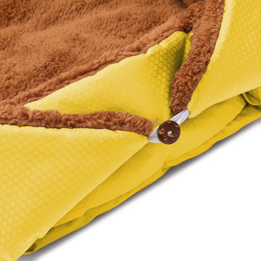 SOGA Yellow Dual purpose Cushion Nest Cat Dog Bed Warm Plush Kennel Mat Pet Home Travel Essentials-Pet Carriers & Travel Products-PEROZ Accessories