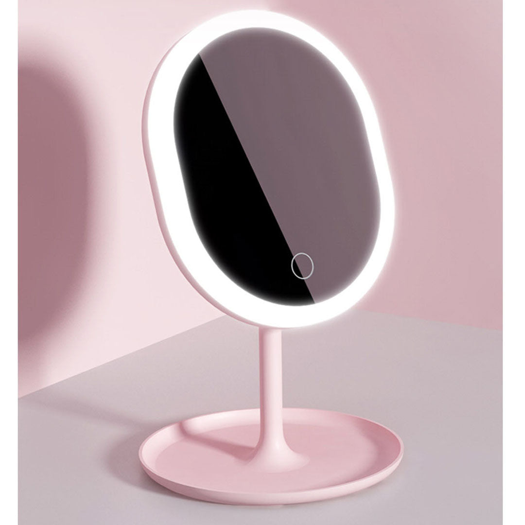 SOGA 2 Tier Pink Countertop Cosmetic Makeup Brush Lipstick Holder Organiser and 20cm Rechargeable LED Light Tabletop Mirror Set-Makeup Organisers-PEROZ Accessories