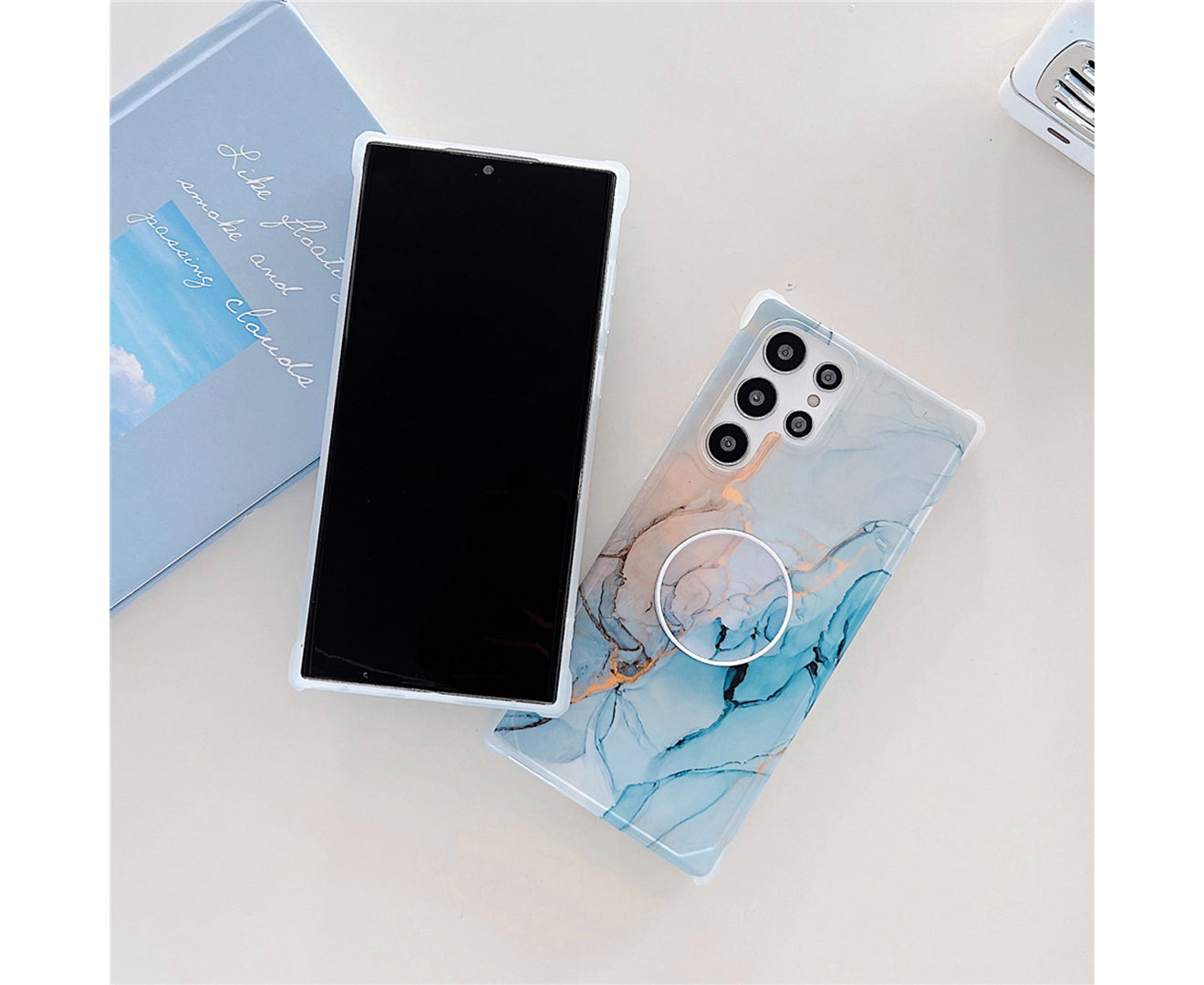Anymob Samsung Phone Case Style Crack Granite Marble Fold Holder Soft Cover Cyan For S22 Ultra S21 Plus Note 20 S20 FE S10 A51 A71 A50-Mobile Phone Cases-PEROZ Accessories