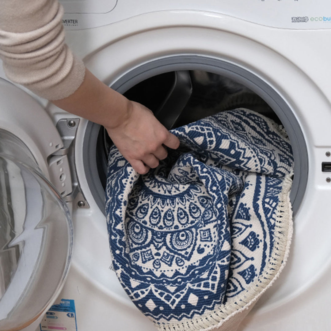 SOGA Blue Carpet Soft Linen Bohemian Non Slip Floor Retro Minimalist Round Rug Home Decor with Tassels-Rugs-PEROZ Accessories