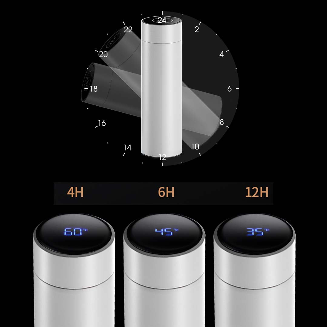 SOGA 2X 500ML Stainless Steel Smart LCD Thermometer Display Bottle Vacuum Flask Thermos White-Smart Bottles-PEROZ Accessories