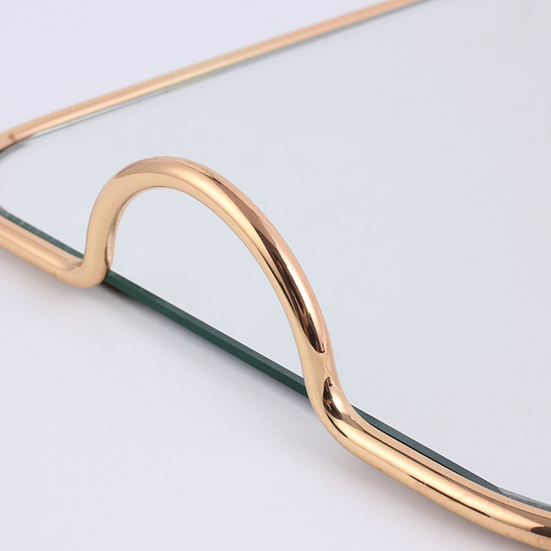 SOGA 40.5cm Gold Flat Lay Mirror Glass Metal Tray Vanity Makeup Perfume Jewelry Organiser with Handles-Jewellery Holders & Organisers-PEROZ Accessories