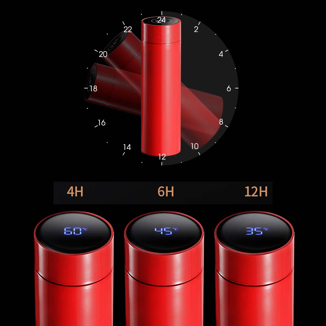 SOGA 2X 500ML Stainless Steel Smart LCD Thermometer Display Bottle Vacuum Flask Thermos Red-Smart Bottles-PEROZ Accessories