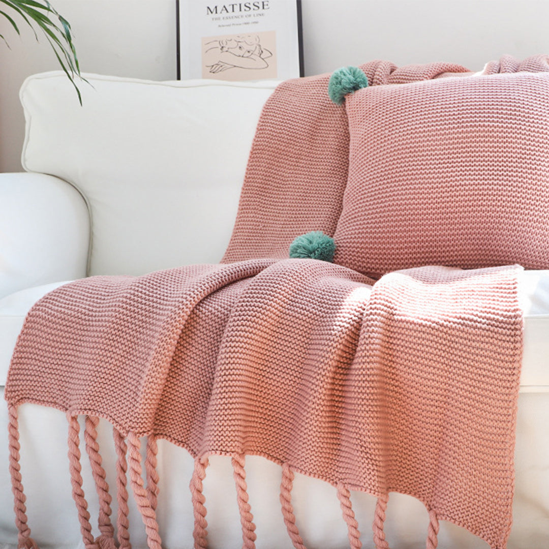SOGA 2X Pink Tassel Fringe Knitting Blanket Warm Cozy Woven Cover Couch Bed Sofa Home Decor-Throw Blankets-PEROZ Accessories