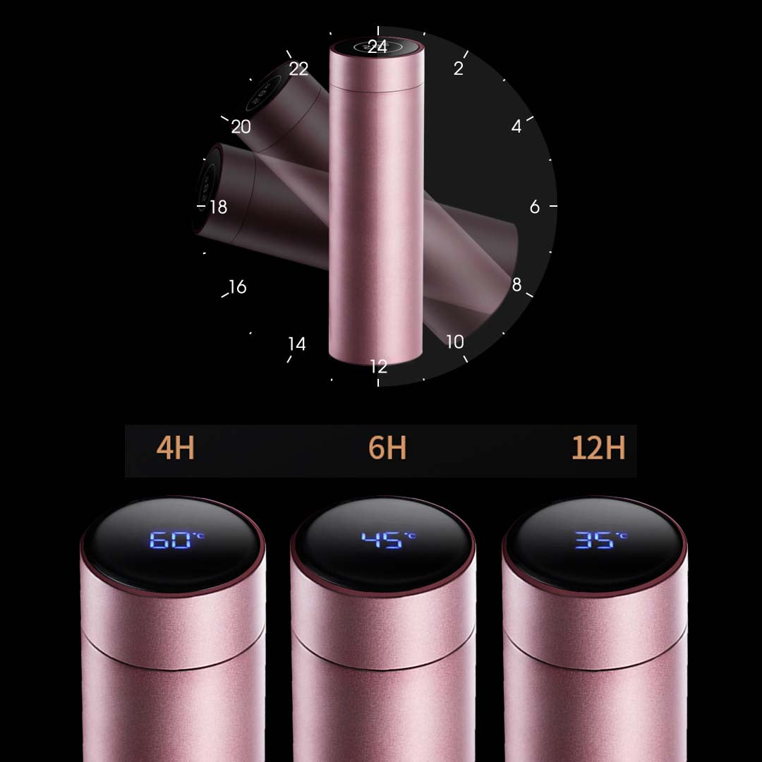 SOGA 2X 500ML Stainless Steel Smart LCD Thermometer Display Bottle Vacuum Flask Thermos Rose Gold-Smart Bottles-PEROZ Accessories