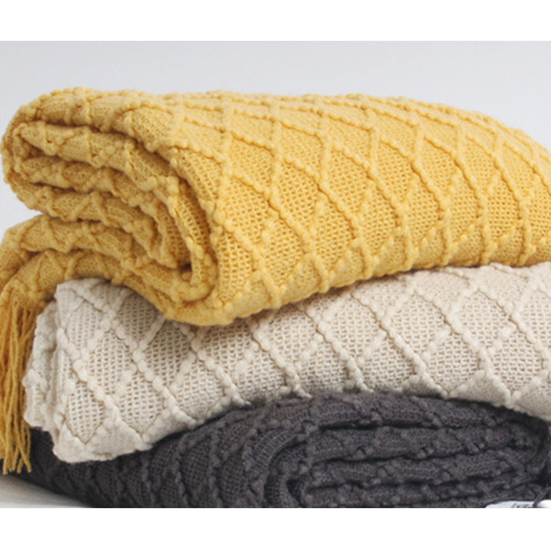 SOGA Coffee Diamond Pattern Knitted Throw Blanket Warm Cozy Woven Cover Couch Bed Sofa Home Decor with Tassels-Throw Blankets-PEROZ Accessories