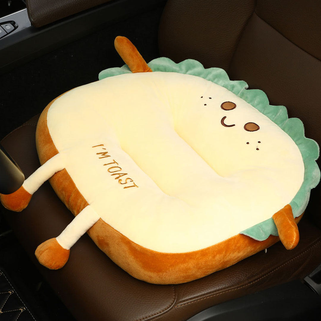 SOGA Smiley Face Toast Bread Cushion Stuffed Car Seat Plush Cartoon Back Support Pillow Home Decor-Chair & Sofa Cushions-PEROZ Accessories
