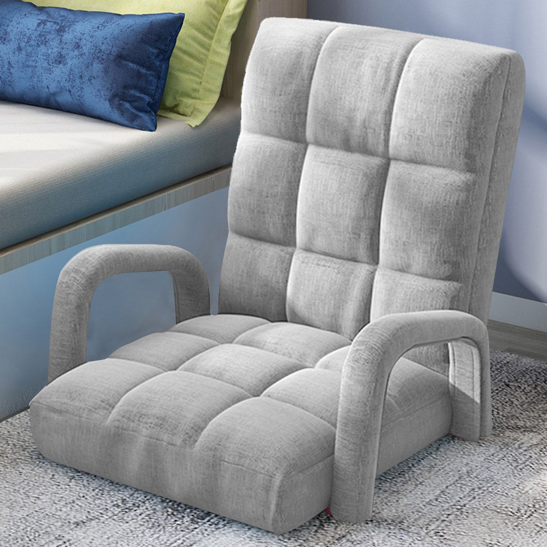 SOGA Foldable Lounge Cushion Adjustable Floor Lazy Recliner Chair with Armrest Grey-PEROZ Accessories