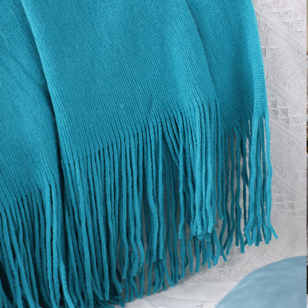 SOGA 2X Blue Acrylic Knitted Throw Blanket Solid Fringed Warm Cozy Woven Cover Couch Bed Sofa Home Decor-Throw Blankets-PEROZ Accessories