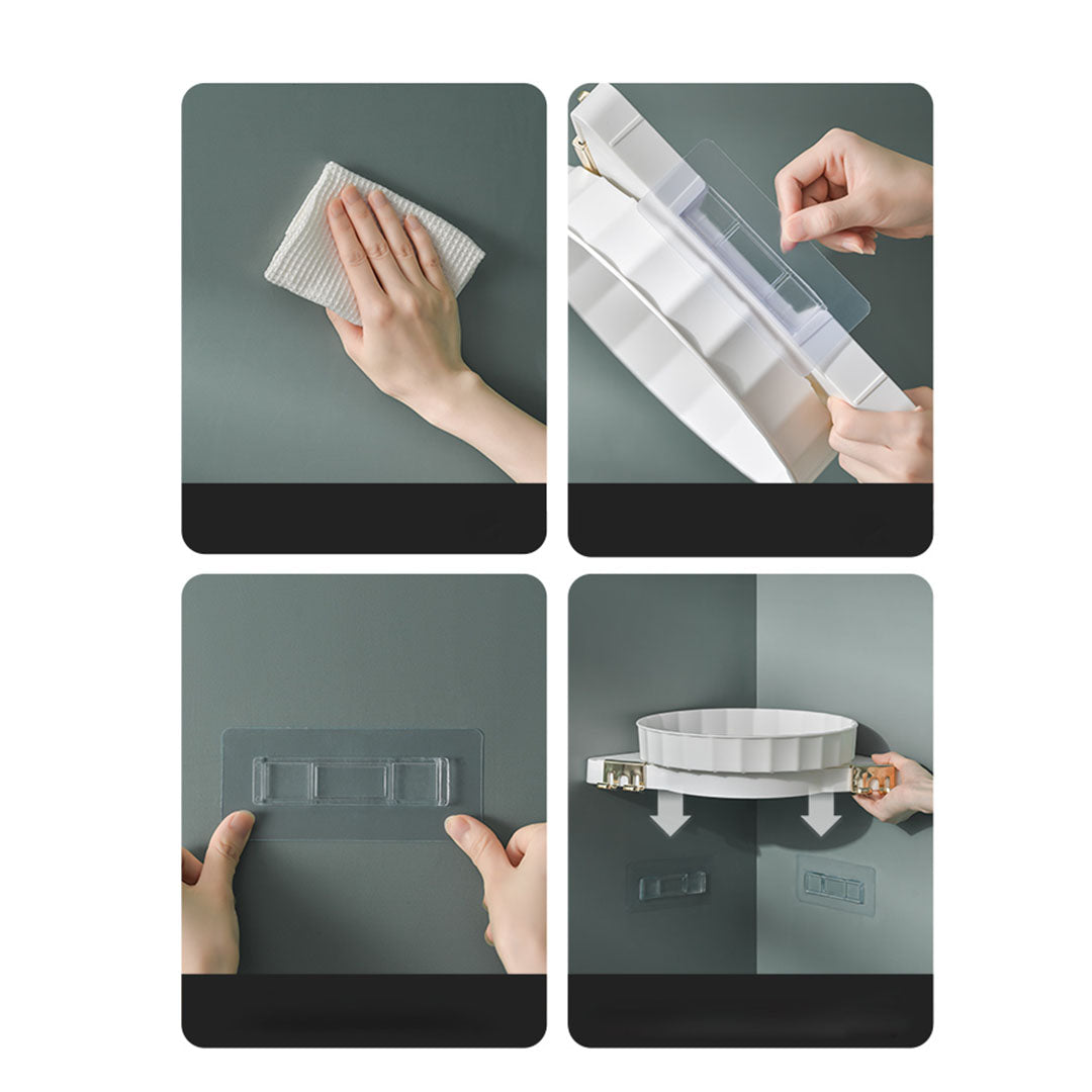 SOGA White 360 Degree Wall Mounted Rotating Bathroom Organiser Corner Vanity Rack Toilet Adhesive Storage Shelf-Bathroom Storage-PEROZ Accessories