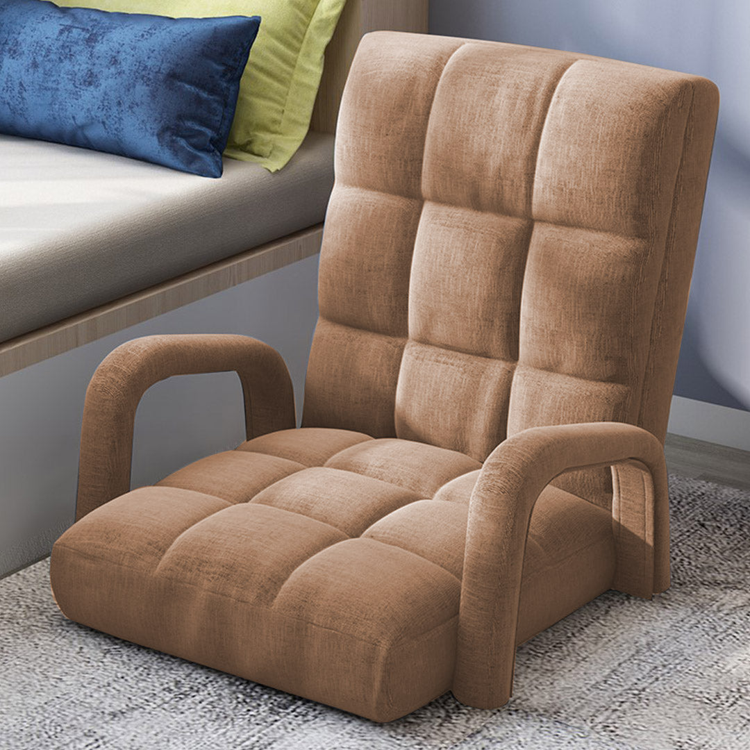 SOGA Foldable Lounge Cushion Adjustable Floor Lazy Recliner Chair with Armrest Khaki-Recliner Chair-PEROZ Accessories