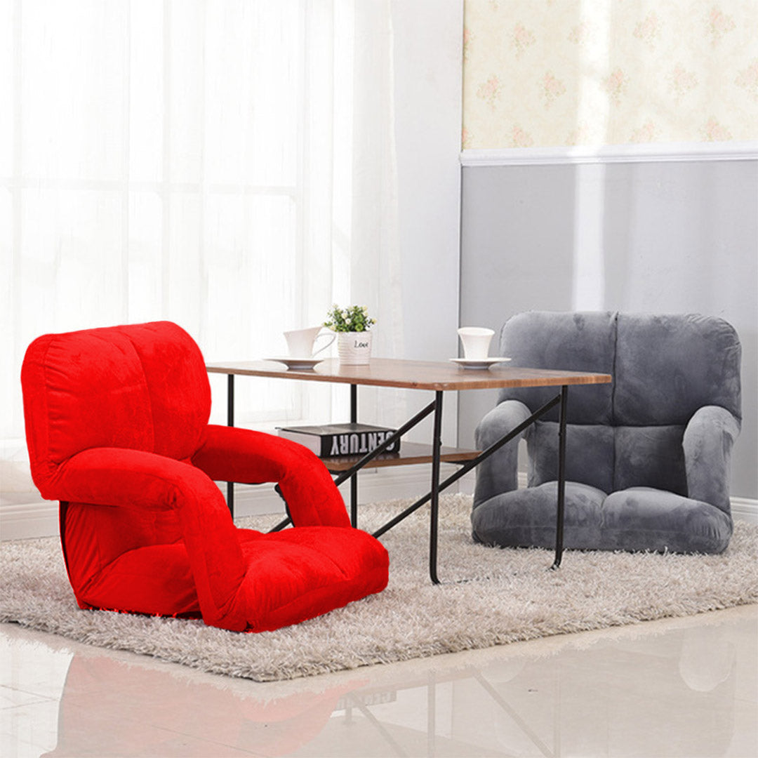 SOGA Foldable Lounge Cushion Adjustable Floor Lazy Recliner Chair with Armrest Red-Recliner Chair-PEROZ Accessories