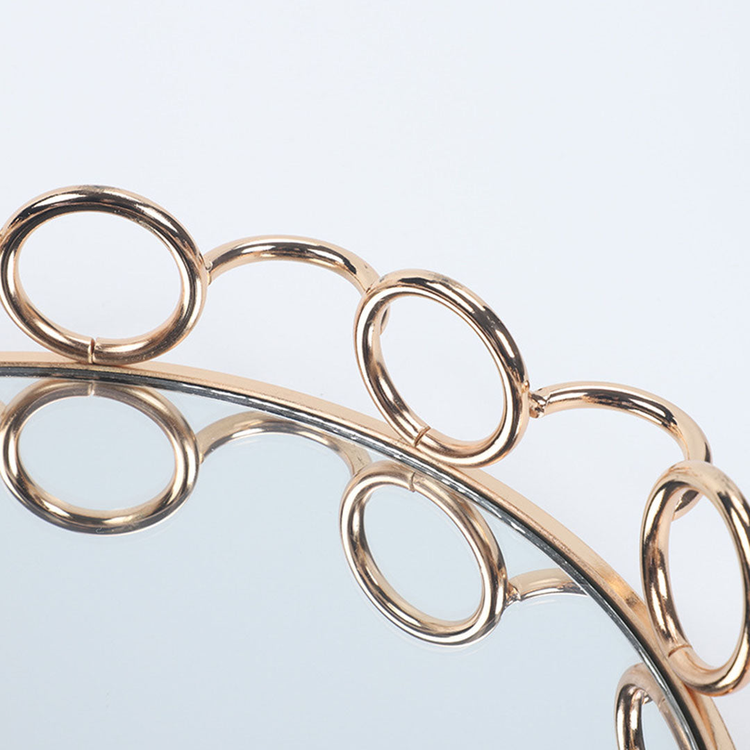 SOGA 33cm Bronze Colored Round Mirror Glass Metal Tray Vanity Makeup Perfume Jewelry Organiser with Handles-Jewellery Holders & Organisers-PEROZ Accessories