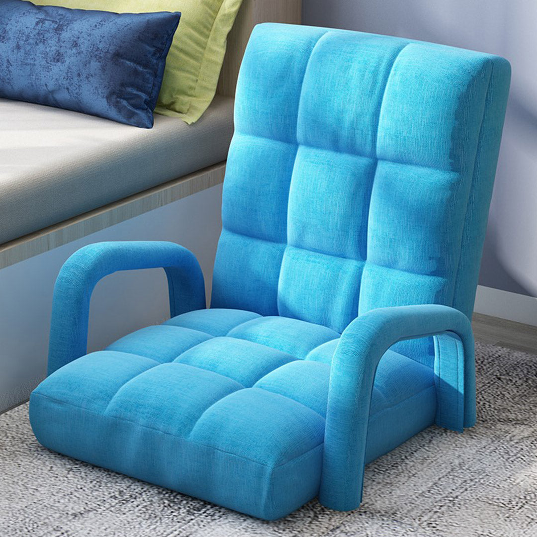 SOGA 4X Foldable Lounge Cushion Adjustable Floor Lazy Recliner Chair with Armrest Blue-PEROZ Accessories