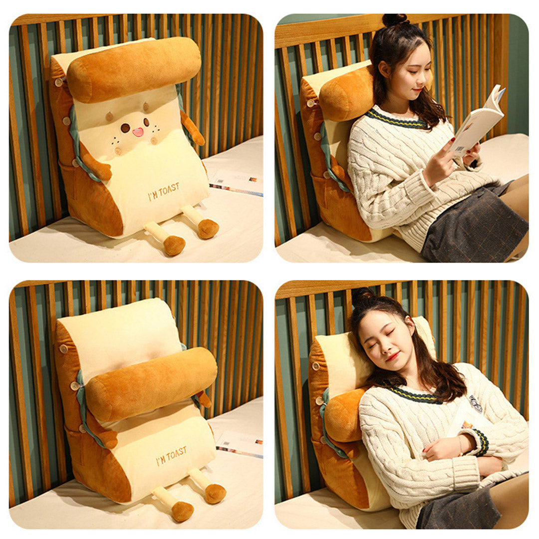 SOGA 2X Cute Face Toast Bread Wedge Cushion Stuffed Plush Cartoon Back Support Pillow Home Decor-PEROZ Accessories