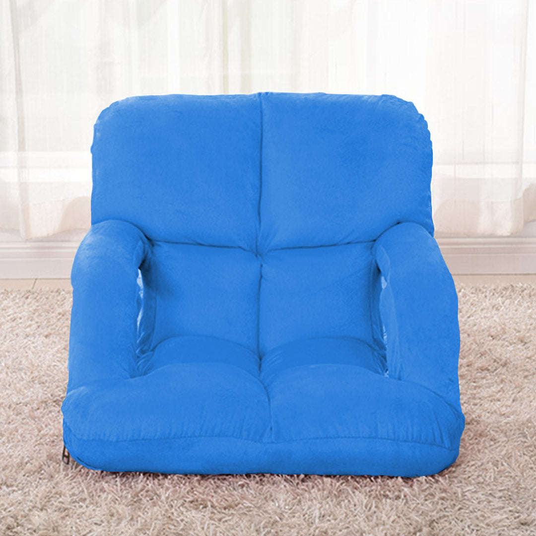 SOGA Foldable Lounge Cushion Adjustable Floor Lazy Recliner Chair with Armrest Blue-Recliner Chair-PEROZ Accessories