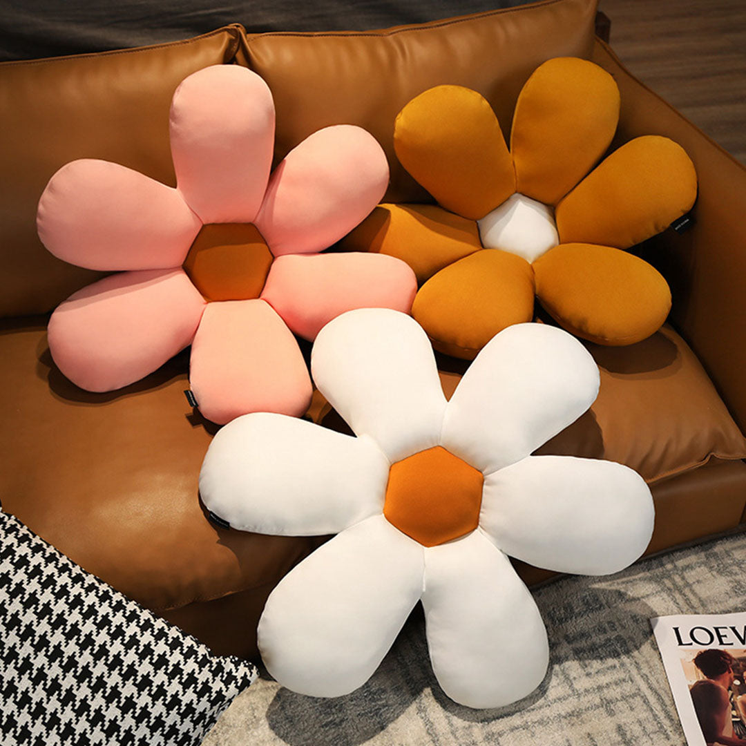 SOGA Coffee Daisy Flower Shape Cushion Soft Leaning Bedside Pad Floor Plush Pillow Home Decor-Chair & Sofa Cushions-PEROZ Accessories