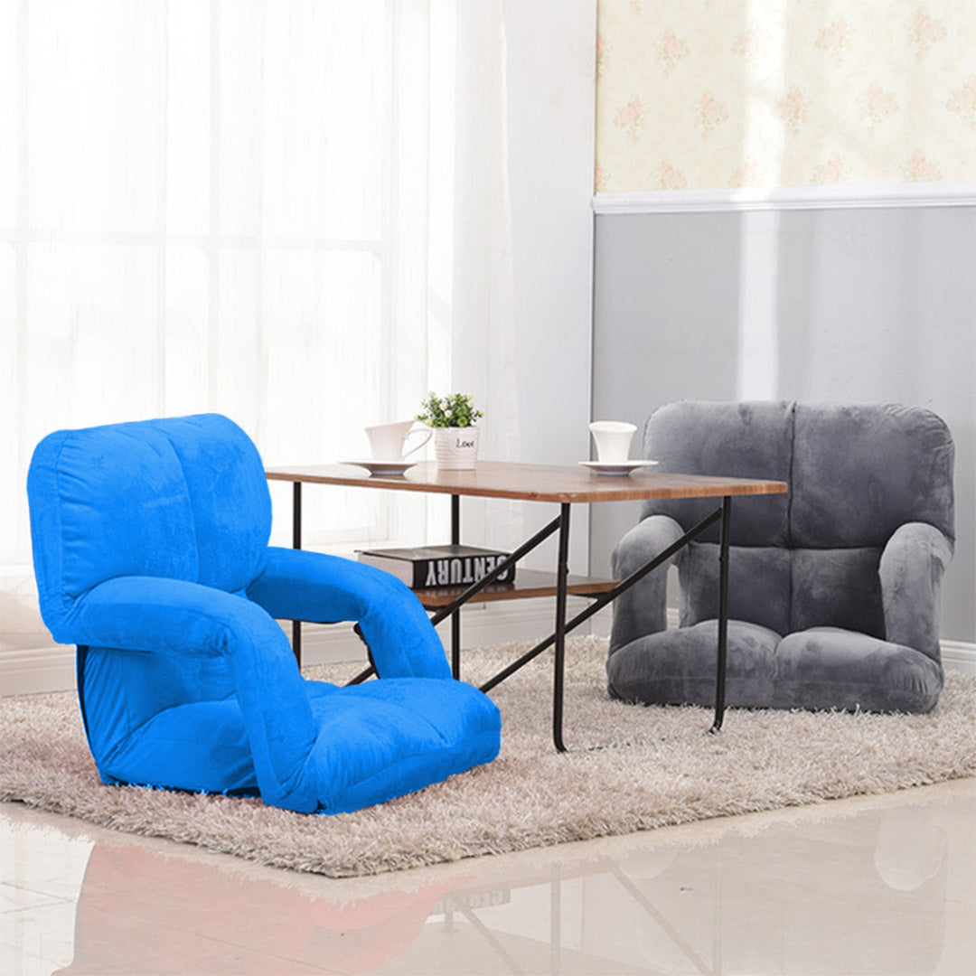 SOGA Foldable Lounge Cushion Adjustable Floor Lazy Recliner Chair with Armrest Blue-Recliner Chair-PEROZ Accessories
