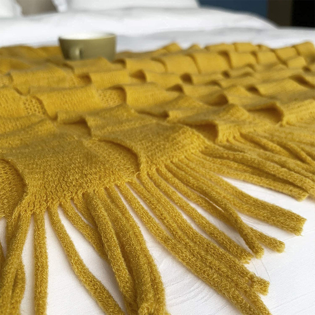 SOGA Mustard Textured Knitted Throw Blanket Warm Cozy Woven Cover Couch Bed Sofa Home Decor with Tassels-Throw Blankets-PEROZ Accessories