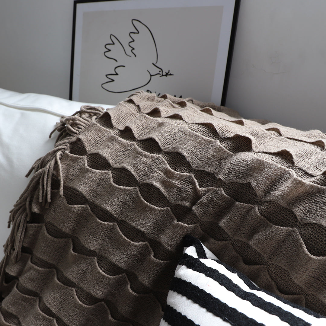 SOGA Coffee Textured Knitted Throw Blanket Warm Cozy Woven Cover Couch Bed Sofa Home Decor with Tassels-Throw Blankets-PEROZ Accessories